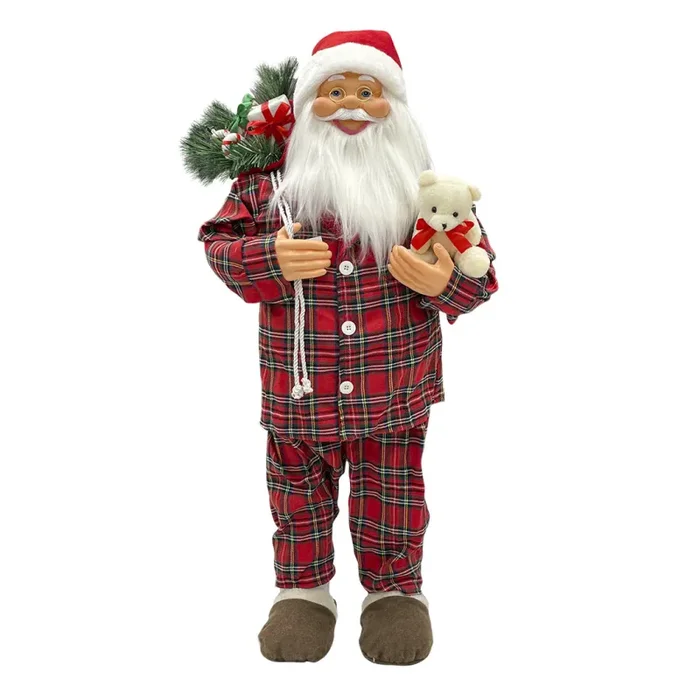 Babbo Natale Pigiama Rosso Scozzese H90 cm con Mini Lucciole e Suoni Vendita online