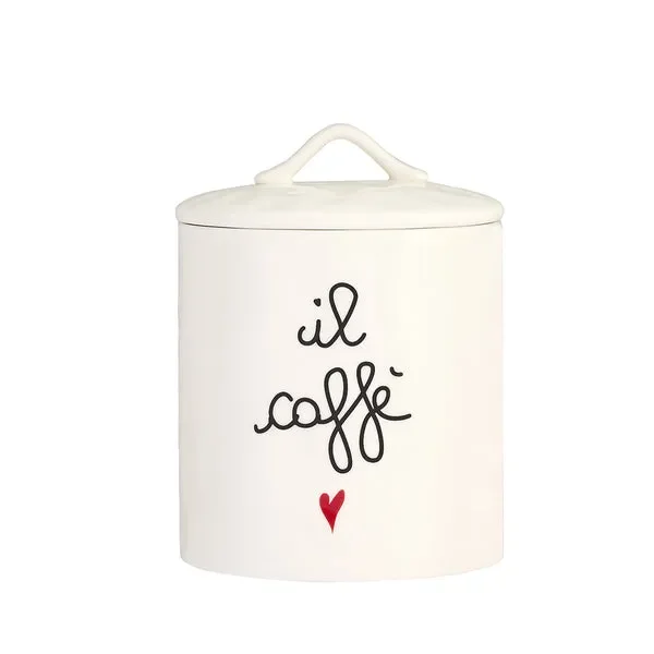 BARATTOLO ROTONDO IN GRES BIANCO CON SCRITTA ‘ IL CAFFE’ (12x17cm) Vendita calda