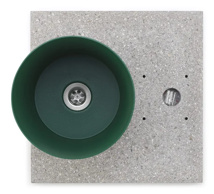 Base con Vaschetta per Fontane con Ghiera Grande 40x40x5 cm in Cemento Belfer 42/BSE/3 Verde - immagine 2