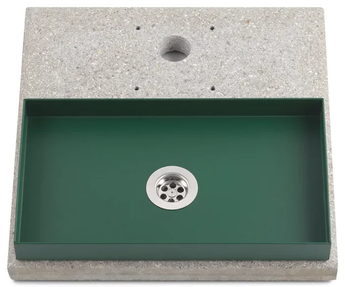 Base con Vaschetta per Fontane con Ghiera Grande 40x40x5 cm in Cemento Belfer 42/BSE/5 Verde - immagine 2