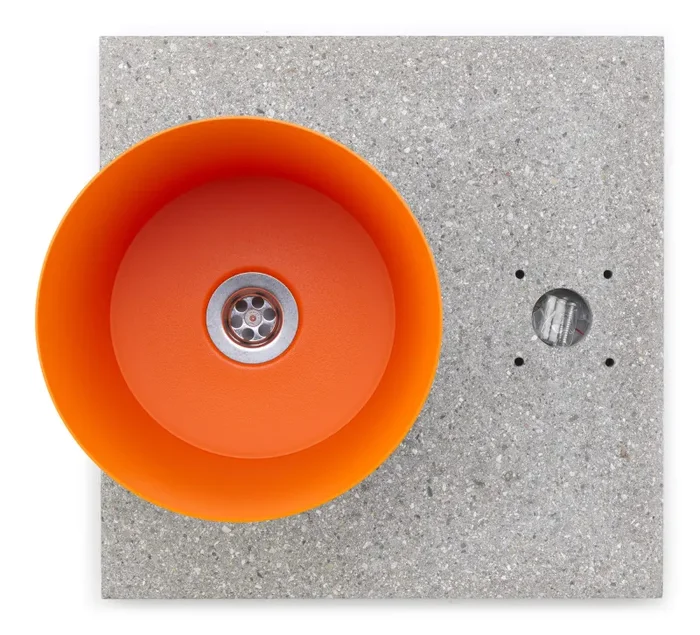Base con Vaschetta per Fontane con Ghiera Piccola 40x40x5 cm in Cemento Belfer 42/BSE/4 Arancione - immagine 2