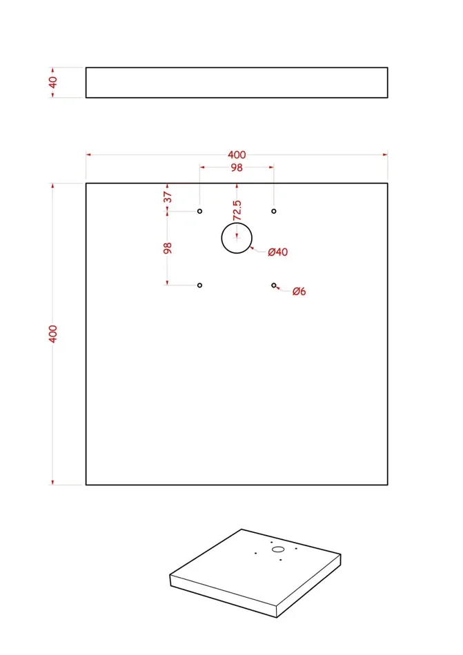 Base Quadrata 40x40x5 cm per Fontane con Ghiera Grande in Cemento Belfer 42/BSE/1 - immagine 2