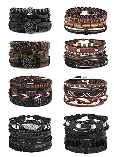 BESTEEL 28PCS Intrecciato Bracciali Pelle da Uomo Donna Punk Multilivello…
