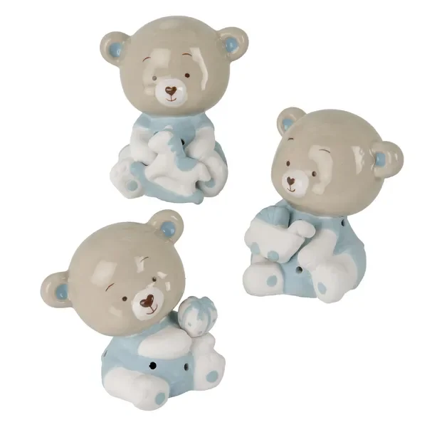 BIBI ORSACCHIOTTO CON LED IN CERAMICA CIELO (h.9cm) 3 SOGG. ASSORTITI