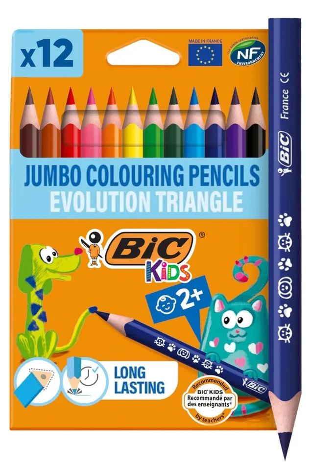 Bic 8297356 Kids Evolution Triangle Pastelli, 10.2 mm, Confezione da 12 Moda