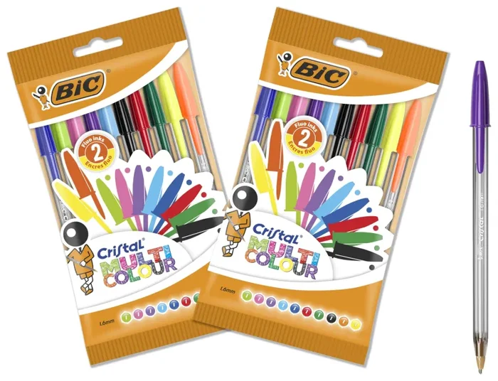 BIC Cristal Multicolour, Penne Colorate a Sfera, Punta Larga 1.6mm, 2 Confezioni x 10 Unità, Cancelleria Scuola, Casa e Ufficio