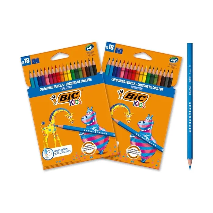 Bic Kids Matite Colorate, Evolution Ecolutions, Ottime Per La Scuola, Matite Triangolari Per Bambini, Colori Assortiti, 18 Unità, Confezione Da 2