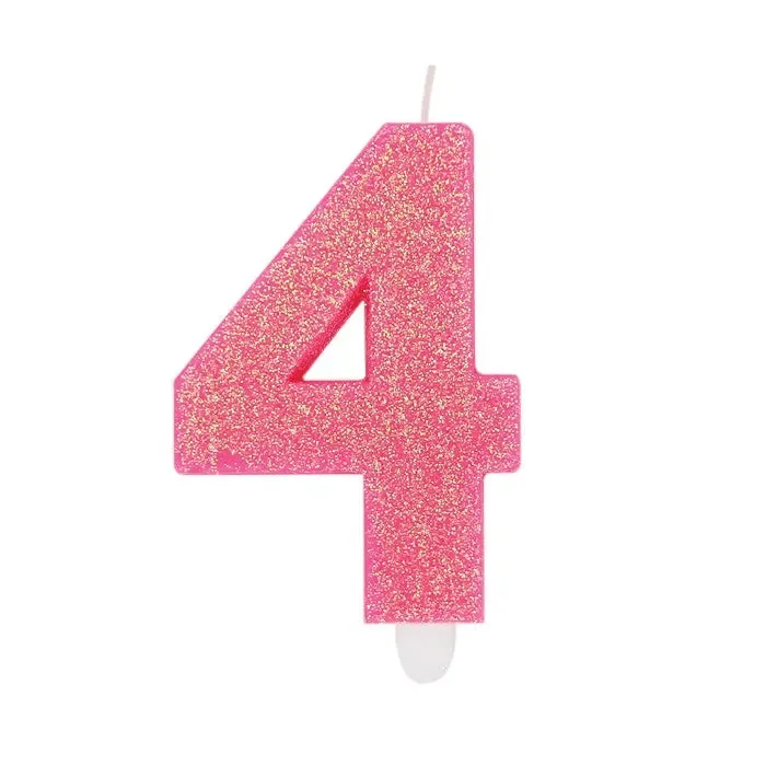 Big Party Candelina Numero 4 Cera Sweety Fuxia Glitter