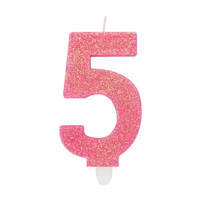 Big Party Candelina Numero 5 Cera Sweety Fuxia Glitter