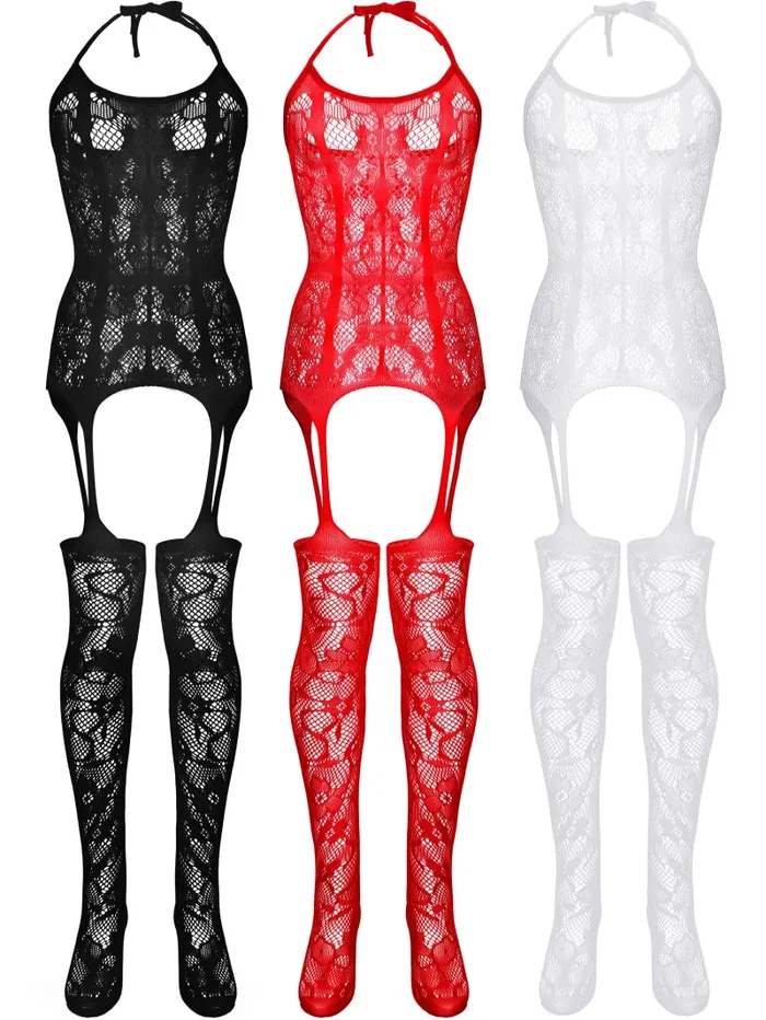 Boao 3 Pezzi Donna di Calze Pizzo Lingerie Floreale a Rete Lingerie… - immagine 3