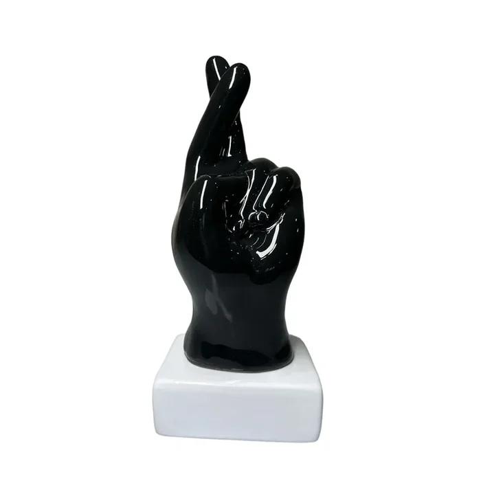 Bomboniera Amagè Statua Mano Incrocio in Ceramica H22 cm Nero Fornitura