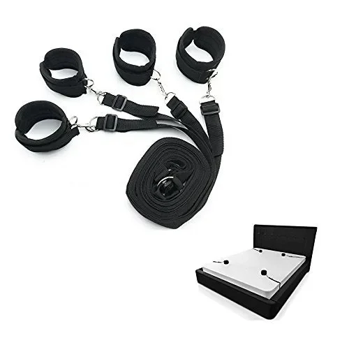 BONDAGERIE® Kit letto con Manette, Morbide e Imbottite, regolabili e Nero Fornitura - immagine 3