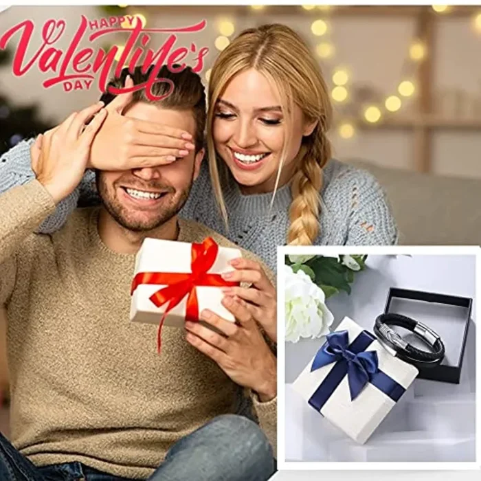 Bracciale da uomo in pelle nera con cinturino in pelle intrecciata in vera pelle larga con chiusura magnetica (cinturino in pelle con maglie extra) - immagine 3