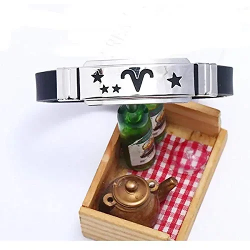 Bracciale in Nera con Piastra Incisa Segno di Costellazione Bottiglia D’acqua Fornitura - immagine 3