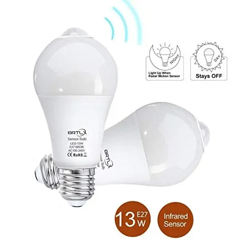 BRTLX E27 Lampadina LED con Sensore Lampadine A60 13W Bianco Cool White 6000k Fornitura