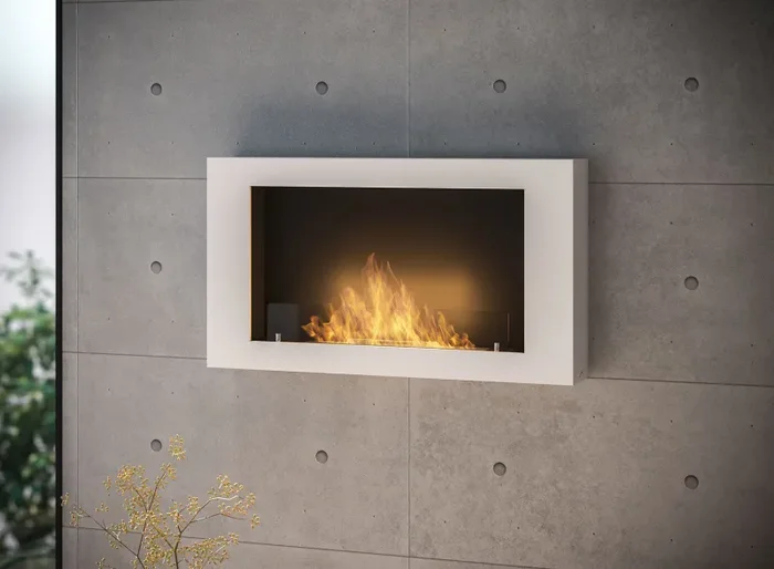 Camino a Bioetanolo da Parete 100×56 cm Murall 1000 Bianco con Vetro - immagine 3