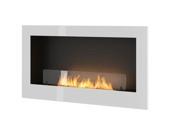 Camino a Bioetanolo da Parete 90×50 cm Inside 900 Bianco con Vetro