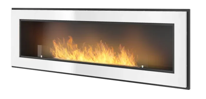 Camino a Bioetanolo da Parete/Incasso 150×49 cm Frame 1500 Bianco con Vetro Vendita online