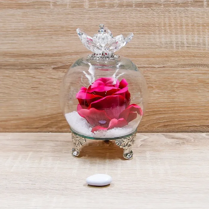 Campana Cristalli con Rosa Fucsia e Corona Oro Via Margutta