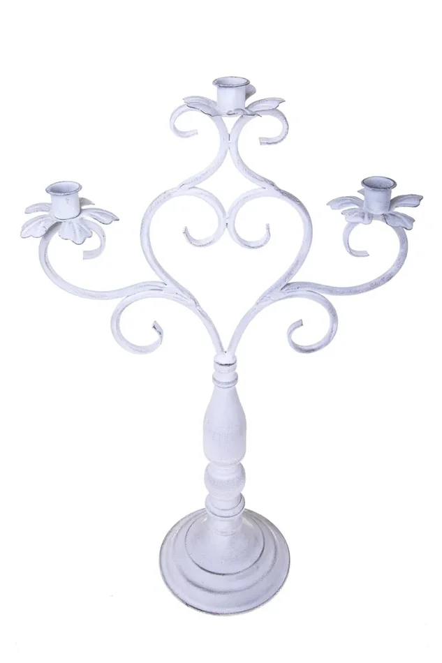 Candeliere Composto da 3 Bracci Altezza 59,5 cm Bianco - immagine 2