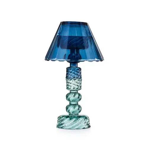 CANDELIERE CON PARALUME IN VETRO BLU (13.8×13.8xh.24cm)