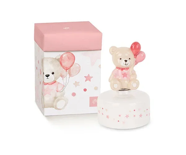 CARILLON CON ORSETTO IN PORCELLANA ROSA (h.12,5cm)- CON SCATOLA