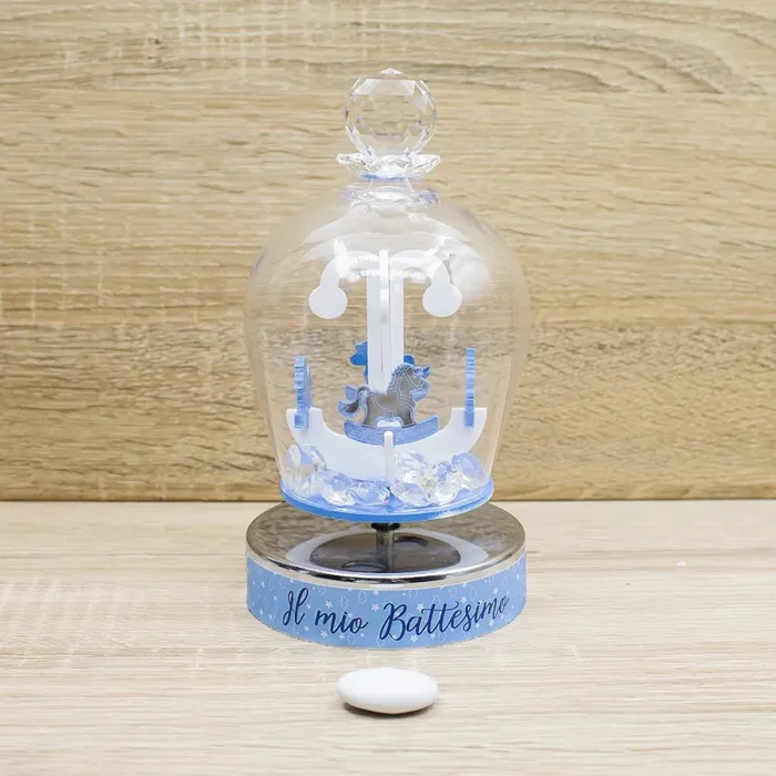 Carillon Cristallo Battesimo Celeste con Cavallo a Dondolo Via Margutta Vendita calda