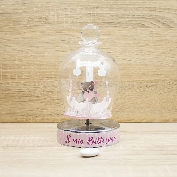 Carillon Cristallo Battesimo Rosa con Cavallo a Dondolo Via Margutta