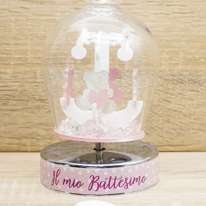 Carillon Cristallo Battesimo Rosa con Cavallo a Dondolo Via Margutta - immagine 2