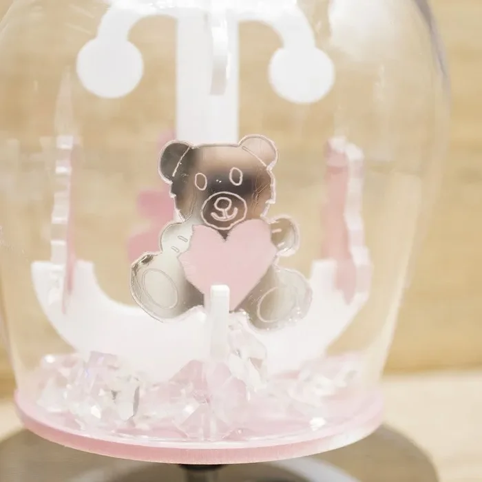 Carillon Cristallo Battesimo Rosa con Cavallo a Dondolo Via Margutta - immagine 3