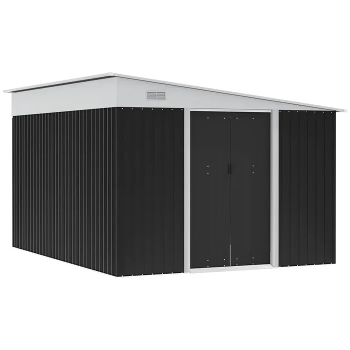 Casetta Box da Giardino 345×280,5×169-201 cm Porta Scorrevole in Acciaio Nero