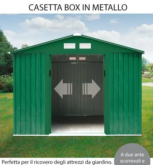 Casetta Box da Giardino in Lamiera Verde per Deposito Attrezzi 257X184X199 Cm Bertozzi Sconti