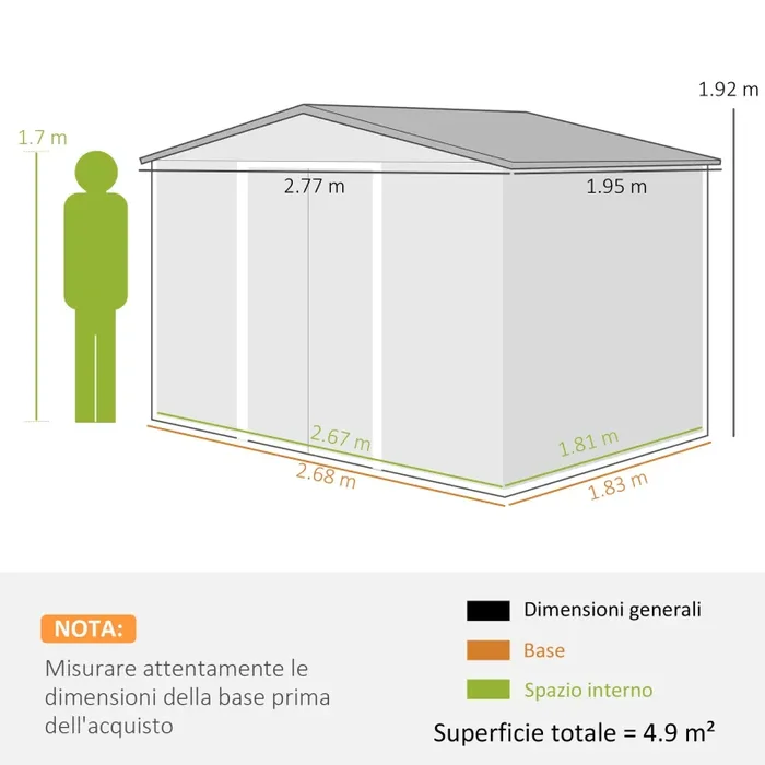 Casetta Box da Giardino Porta Attrezzi 277x195x192 cm con 2 Porte Scorrevoli Verde Scuro Vendita online - immagine 3