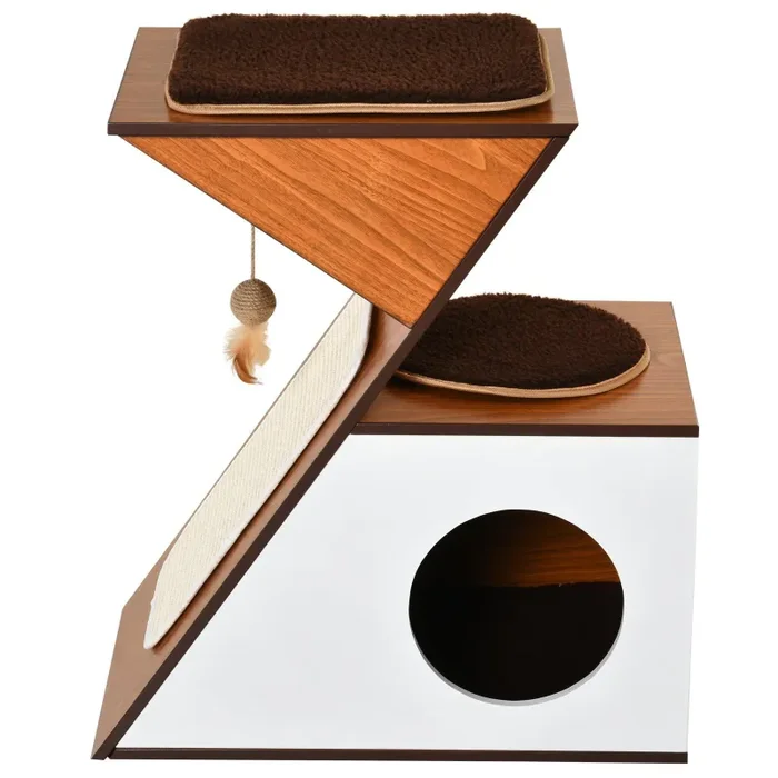 Casetta per Gatti con Tiragraffi in MDF 60x37x65 cm Bianca