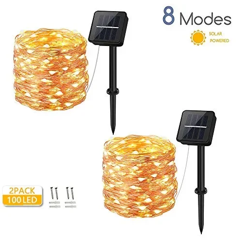Catena Luminosa Solare,Cshare 100 LED 2 Pacchi 8 Modi Luci Bianco Caldo