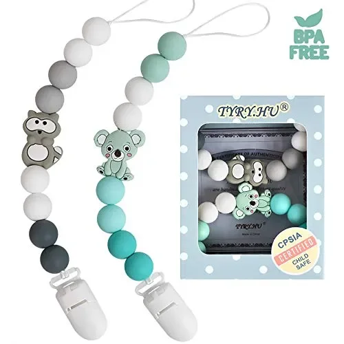 Catenella Portaciuccio Catena Bambino Ciuccio Clip Procione Grigio Verde Saldi