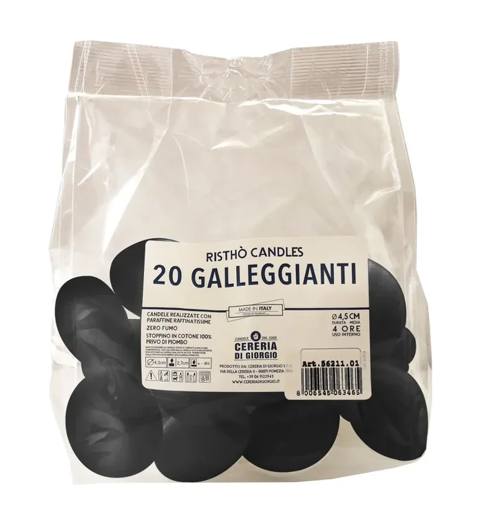 Cereria Di Giorgio Candele Galleggianti Ø 4,5 cm H. 2,7 cm (20 pz) – Nero
