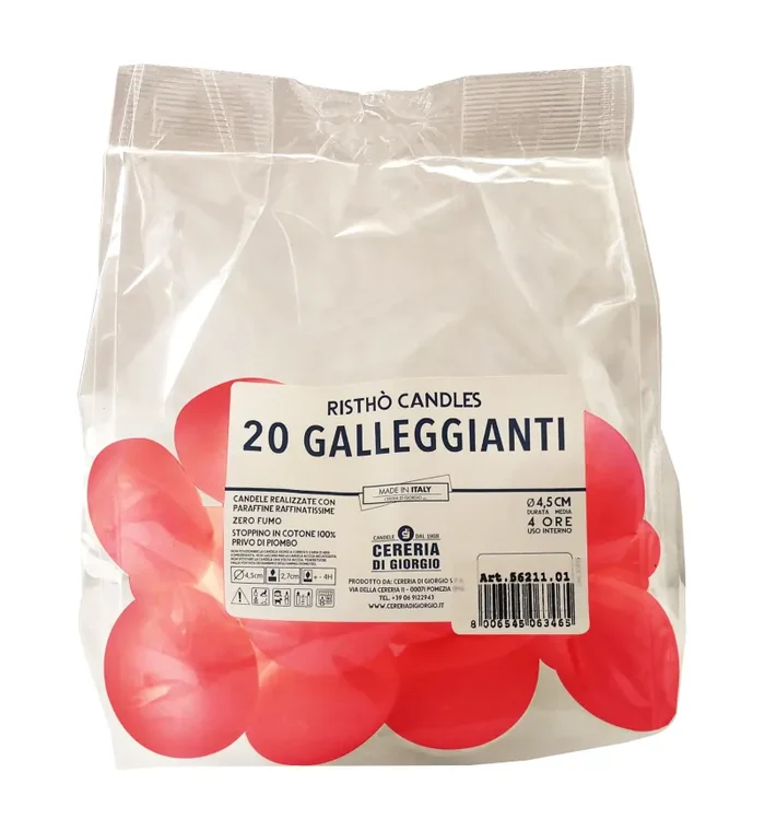 Cereria Di Giorgio Candele Galleggianti Ø 4,5 cm H. 2,7 cm (20 pz) – Rosso