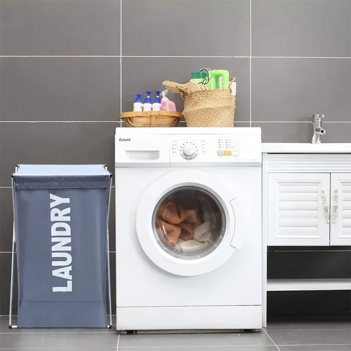 Cesto Portabiancheria 63x42x320 cm Richiudibile in Alluminio Grigio Scuro