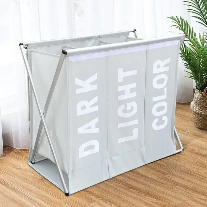 Cesto Portabiancheria 63x61x32 cm 3 Scomparti in Alluminio Grigio Chiaro Online ora