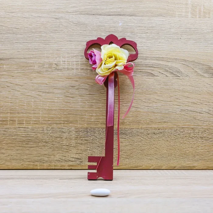 Chiave Bordeaux Portafortuna e Sacchetto con Rose Beccalli for Life