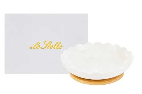 CIOTOLA IN PORCELLANA BIANCA CON PIANO IN LEGNO (20xh.5.5cm) CON ASTUCCIO