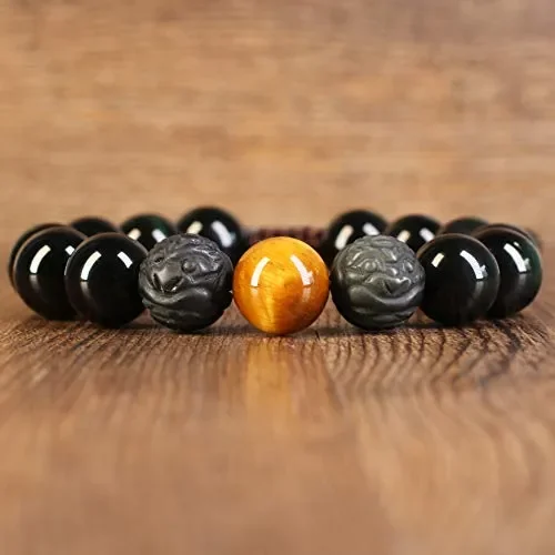 COAI Bracciale Uomo in Ossidiana e Occhio di Tigre Di Marrone - immagine 2