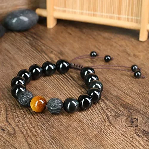 COAI Bracciale Uomo in Ossidiana e Occhio di Tigre Di Marrone - immagine 3