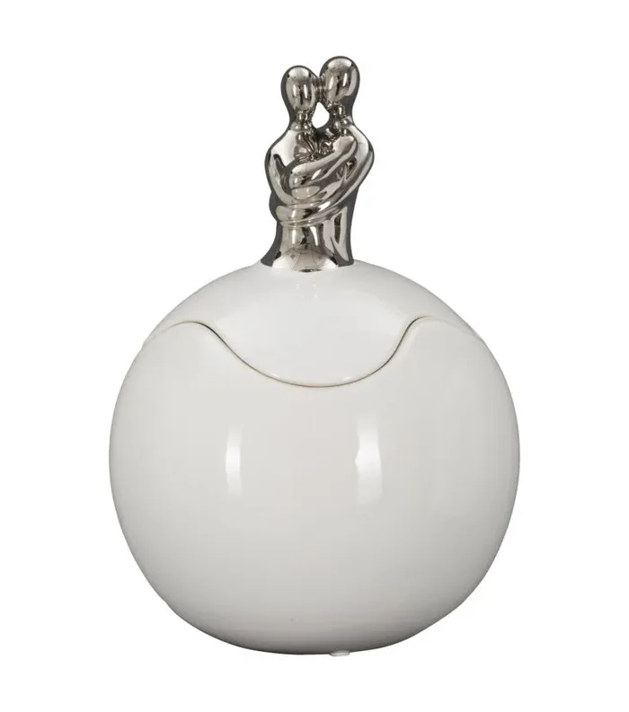 Cofanetto Family Grande Ø18×27,5 cm in Ceramica Bianco e Argento