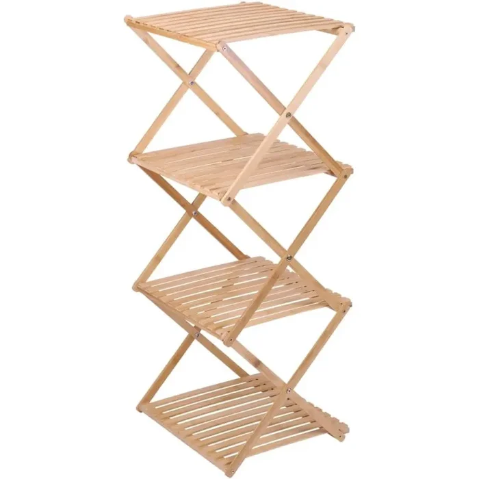 Colonna Bagno 4 Ripiani Pieghevole Salvaspazio 40×33,5×93,5 cm in Bambù Alpina