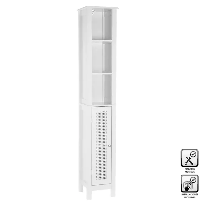 Colonna da Bagno con Mensole Armadio in Legno Colore Bianco 30x28x170H cm - immagine 3