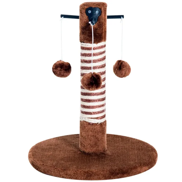 Colonna Tiragraffi per Gatti con 3 Palline in Legno e Sisal Naturale Marrone 34x34x42 cm