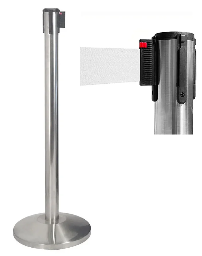 Colonnina Tendinastro 3 metri in Acciaio Inox Spazzolato Ø36×101 cm Nastro Bianco