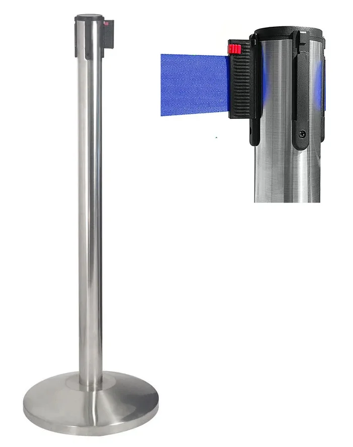 Colonnina Tendinastro 3 metri in Acciaio Inox Spazzolato Ø36×101 cm Nastro Blu